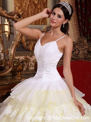 Popular Light Yellow Puffy 2013 Ruffled Layers Lace Sweet 15 Dress