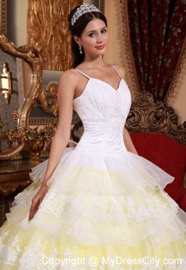 Popular Light Yellow Puffy 2013 Ruffled Layers Lace Sweet 15 Dress