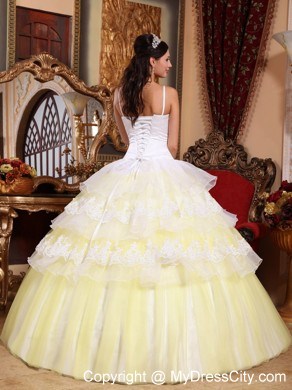 Popular Light Yellow Puffy 2013 Ruffled Layers Lace Sweet 15 Dress