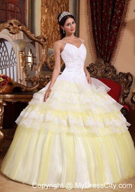 Popular Light Yellow Puffy 2013 Ruffled Layers Lace Sweet 15 Dress