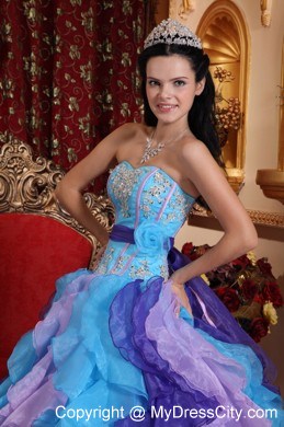 Sweet Ruffles Organza Sash Multi-color Quinceanera Dress