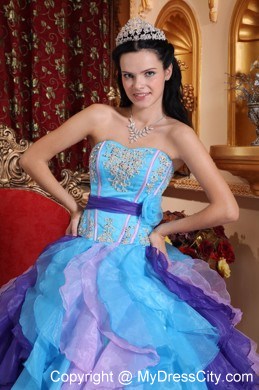 Sweet Ruffles Organza Sash Multi-color Quinceanera Dress