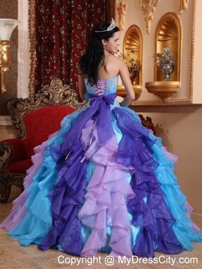 Sweet Ruffles Organza Sash Multi-color Quinceanera Dress