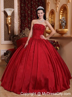 Red Puffy Quinceanera Dress Beading and Ruches Dercorate Bust