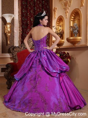 2013 Purple Halter Quinceanera Dress with Appliques for Sweet 16