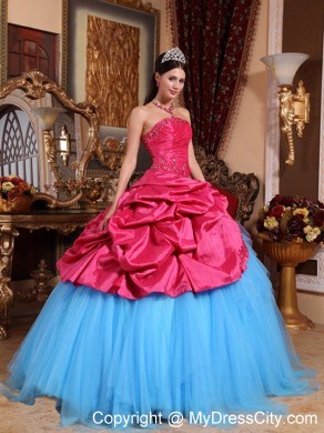 Red and Blue Strapless Appliques and Pick-ups Quinceanera Dress