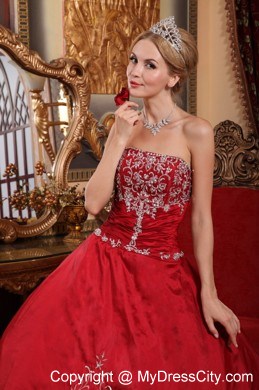 Wine Red Strapless Appliques 2013 Quinceanera Dress Online