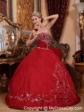 Wine Red Strapless Appliques 2013 Quinceanera Dress Online