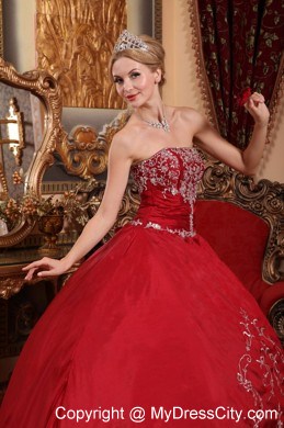 Wine Red Strapless Appliques 2013 Quinceanera Dress Online