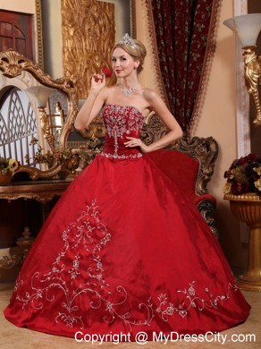 Wine Red Strapless Appliques 2013 Quinceanera Dress Online