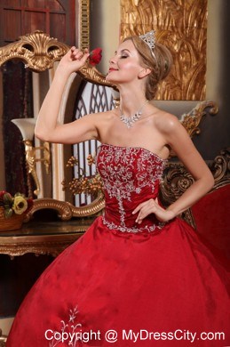 Wine Red Strapless Appliques 2013 Quinceanera Dress Online