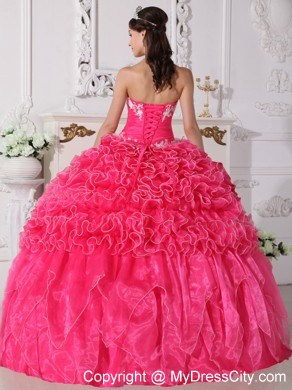 Hot Pink Quinceanera Dress with Ruffles Appliques in Spring