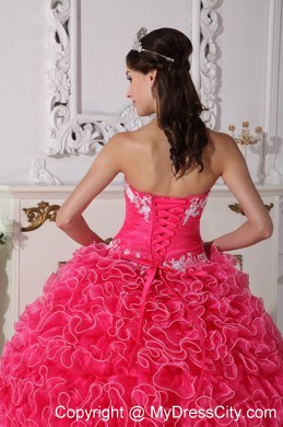 Hot Pink Quinceanera Dress with Ruffles Appliques in Spring