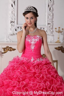 Hot Pink Quinceanera Dress with Ruffles Appliques in Spring