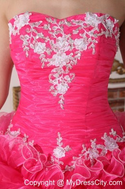 Hot Pink Quinceanera Dress with Ruffles Appliques in Spring