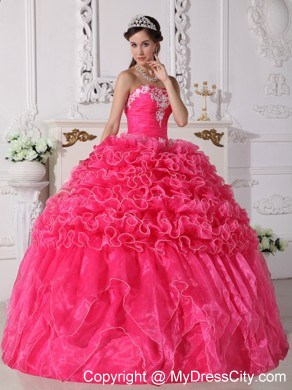 Hot Pink Quinceanera Dress with Ruffles Appliques in Spring