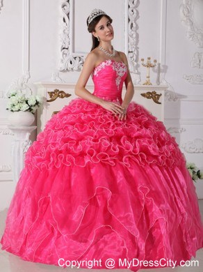 Hot Pink Quinceanera Dress with Ruffles Appliques in Spring