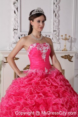 Hot Pink Quinceanera Dress with Ruffles Appliques in Spring