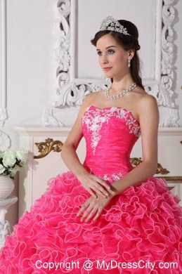 Hot Pink Quinceanera Dress with Ruffles Appliques in Spring