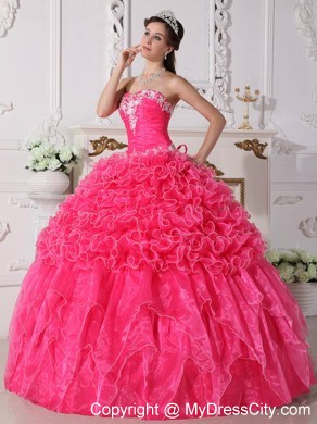 Hot Pink Quinceanera Dress with Ruffles Appliques in Spring