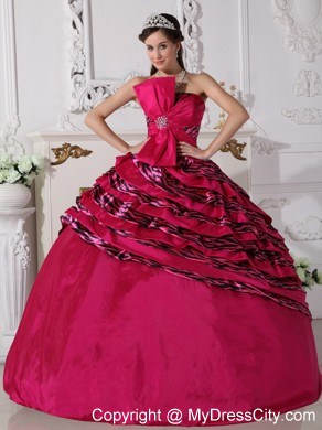 2013 Perfect Ruches and Zebra Fuchsia Quinceanera Dress