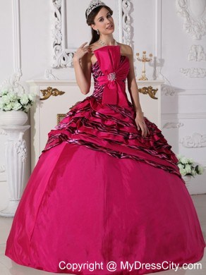 2013 Perfect Ruches and Zebra Fuchsia Quinceanera Dress