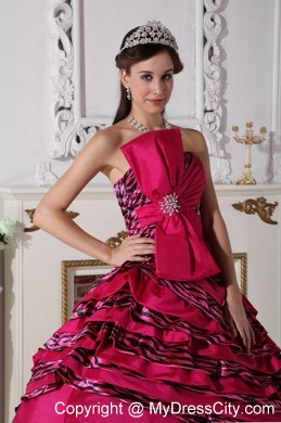 2013 Perfect Ruches and Zebra Fuchsia Quinceanera Dress