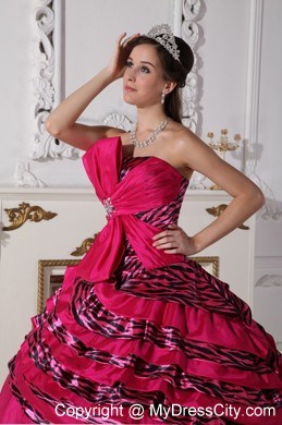 2013 Perfect Ruches and Zebra Fuchsia Quinceanera Dress