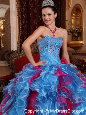 Fashion Beading and Ruffles 2013 Multi-color Quinceanera Dress