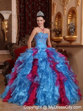 Fashion Beading and Ruffles 2013 Multi-color Quinceanera Dress