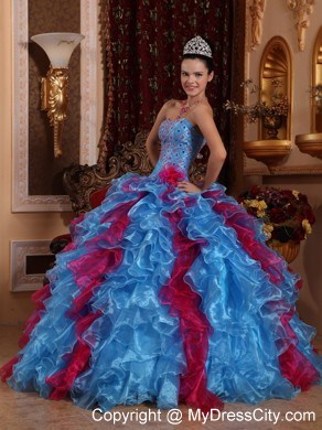 Fashion Beading and Ruffles 2013 Multi-color Quinceanera Dress