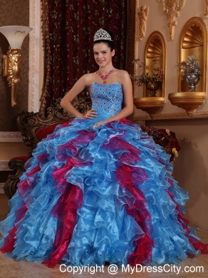 Fashion Beading and Ruffles 2013 Multi-color Quinceanera Dress