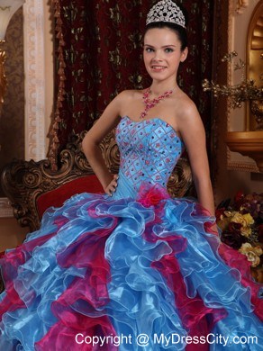 Fashion Beading and Ruffles 2013 Multi-color Quinceanera Dress