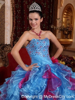 Fashion Beading and Ruffles 2013 Multi-color Quinceanera Dress