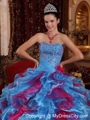 Fashion Beading and Ruffles 2013 Multi-color Quinceanera Dress