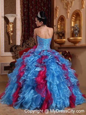 Fashion Beading and Ruffles 2013 Multi-color Quinceanera Dress