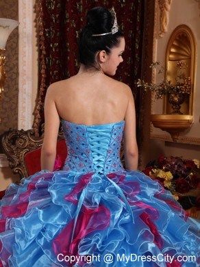 Fashion Beading and Ruffles 2013 Multi-color Quinceanera Dress