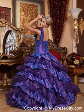 Purple One Shoulder Flowers 2013 Quinceanera Dress with Layers