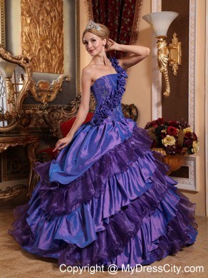 Purple One Shoulder Flowers 2013 Quinceanera Dress with Layers