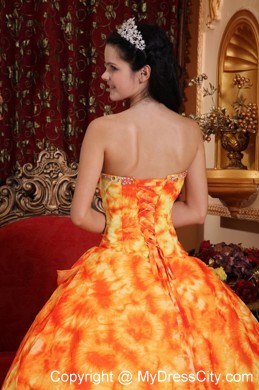 Unique Sweetheart Yellow Printing Quinceanera Dress for Cheap