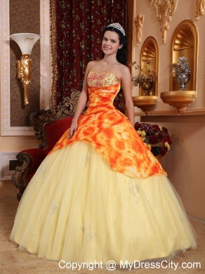 Unique Sweetheart Yellow Printing Quinceanera Dress for Cheap