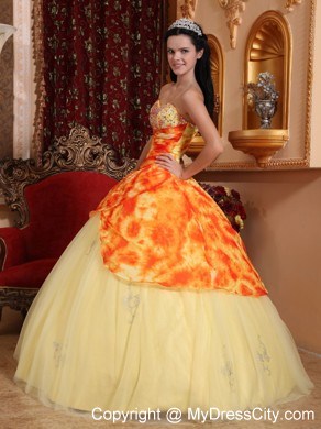 Unique Sweetheart Yellow Printing Quinceanera Dress for Cheap