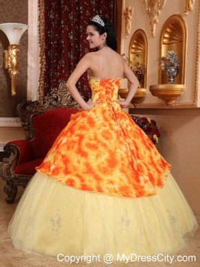 Unique Sweetheart Yellow Printing Quinceanera Dress for Cheap