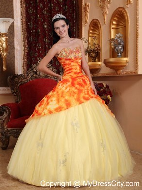 Unique Sweetheart Yellow Printing Quinceanera Dress for Cheap