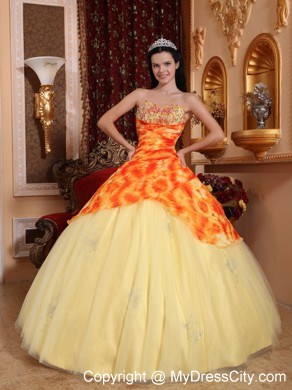 Unique Sweetheart Yellow Printing Quinceanera Dress for Cheap