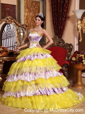 Multi-color Ruffled Layers Printing Organza Quinceanera Dress