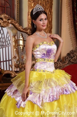 Multi-color Ruffled Layers Printing Organza Quinceanera Dress