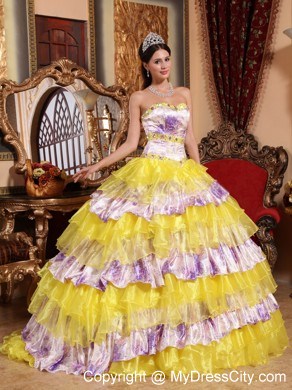 Multi-color Ruffled Layers Printing Organza Quinceanera Dress