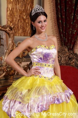 Multi-color Ruffled Layers Printing Organza Quinceanera Dress