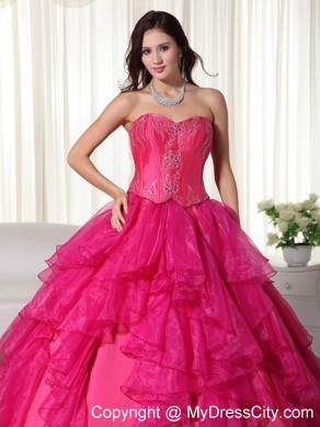 2013 Gorgeous Hot Pink Ruffles Sweet 16 Dress for Military Ball